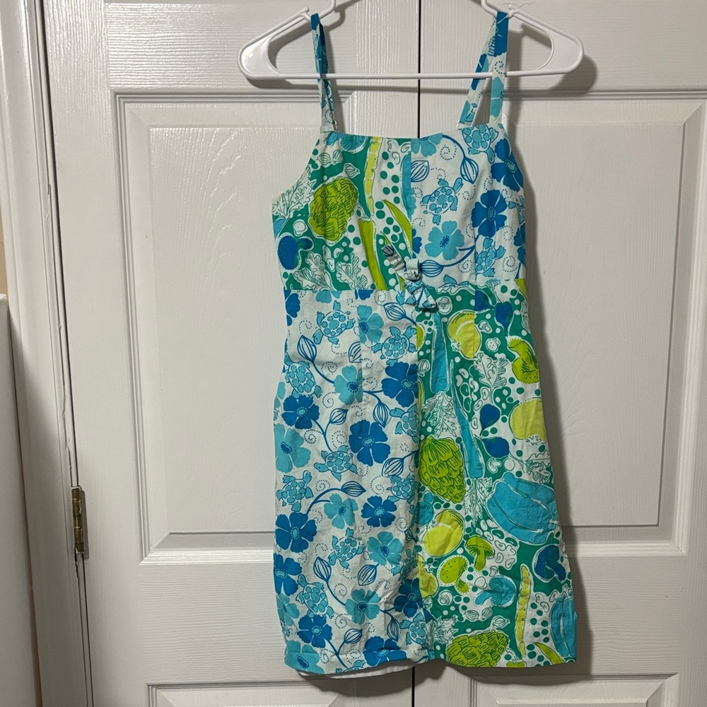Lilly Pulitzer Blue and Green Floral Dress Sz 0 EUC